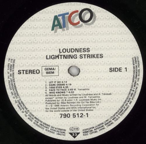 Loudness Lightning Strikes vinyl LP album (LP record) German LNSLPLI552113