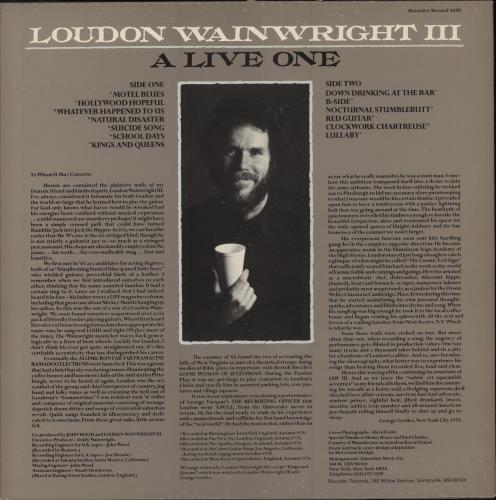 Loudon Wainwright III A Live One vinyl LP album (LP record) US LWWLPAL678930
