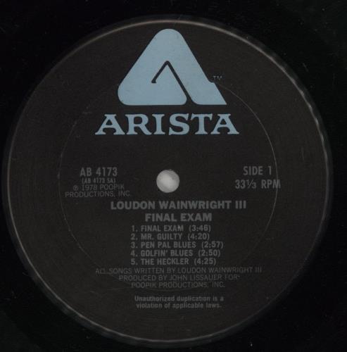 Loudon Wainwright III Final Exam vinyl LP album (LP record) US LWWLPFI704445