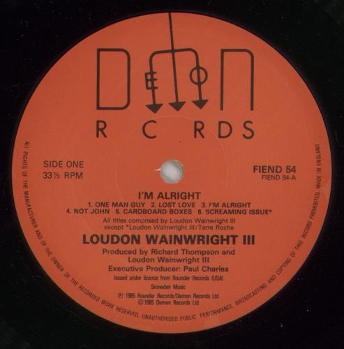 Loudon Wainwright III I'm Alright vinyl LP album (LP record) UK LWWLPIM543413