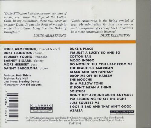 Louis Armstrong & Duke Ellington The Complete Sessions DVD-Audio disc US L84ADTH778224