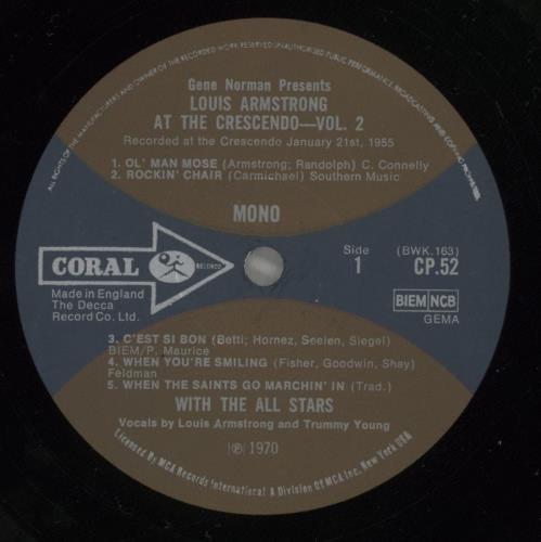Louis Armstrong At The Crescendo Volume 2 vinyl LP album (LP record) UK LOALPAT675432