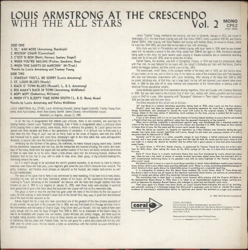 Louis Armstrong At The Crescendo Volume 2 vinyl LP album (LP record) UK LOALPAT675432