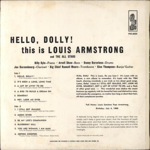 Louis Armstrong Hello, Dolly! vinyl LP album (LP record) Australian LOALPHE849240