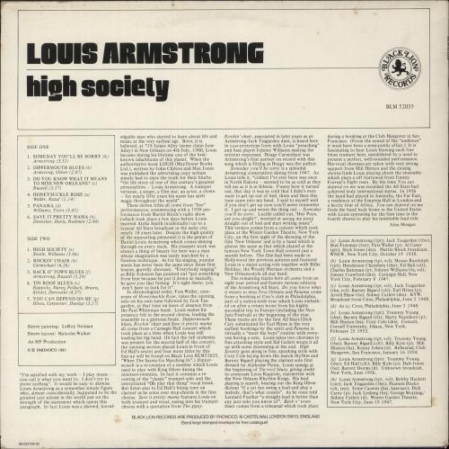 Louis Armstrong High Society vinyl LP album (LP record) Dutch LOALPHI867137