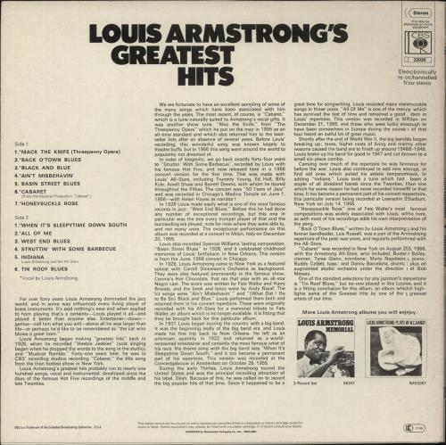 Louis Armstrong Louis Armstrong's Greatest Hits vinyl LP album (LP record) UK LOALPLO339746