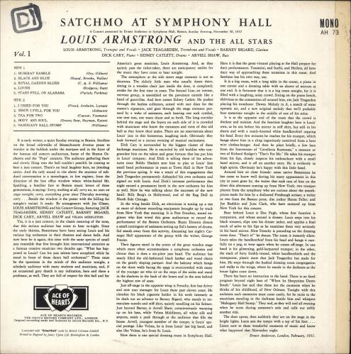 Louis Armstrong Satchmo At Symphony Hall Volume 1 vinyl LP album (LP record) UK LOALPSA744169