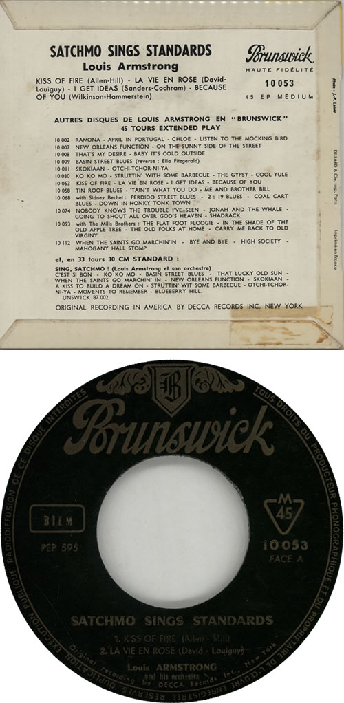 Louis Armstrong Satchmo Sings Standards 7" vinyl single (7 inch record / 45) French LOA07SA641694