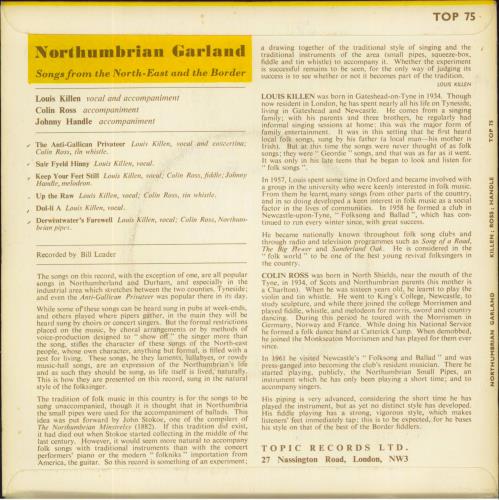 Louis Killen Northumbrian Garland 7" vinyl single (7 inch record / 45) UK LK-07NO804127
