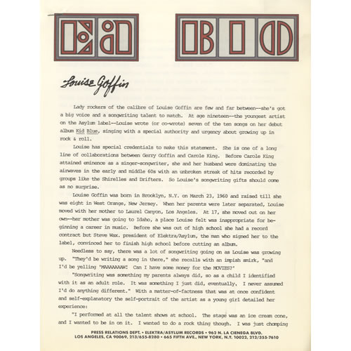 Louise Goffin Kid Blue media press pack US GFFPPKI463741