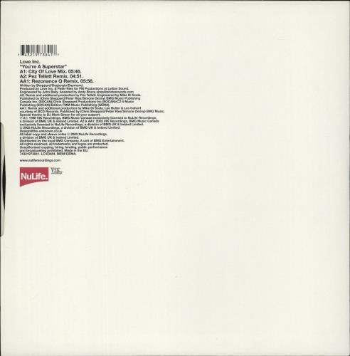 Love Inc. You're A Superstar 12" vinyl single (12 inch record / Maxi-single) UK LNC12YO870621