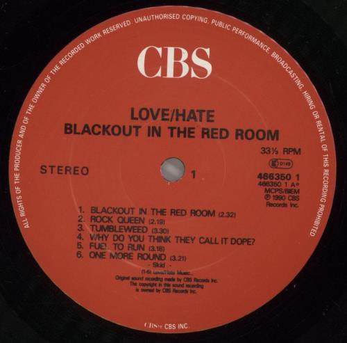 Love/Hate Black Out In The Red Room - Warning Sticker vinyl LP album (LP record) UK L32LPBL879239