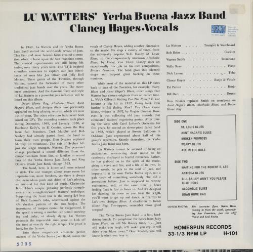Lu Watters Lu Watters' Yerba Buena Jazz Band vinyl LP album (LP record) US LAPLPLU761350