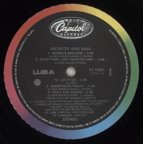 Luba Secrets And Sins vinyl LP album (LP record) Canadian L7BLPSE879873