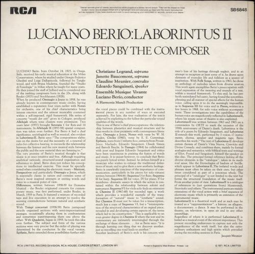 Luciano Berio Laborintus 2 vinyl LP album (LP record) UK L9HLPLA871557