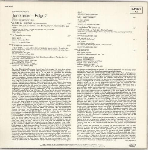 Luciano Pavarotti Tenorarien-Folge 2 vinyl LP album (LP record) German PAVLPTE711306