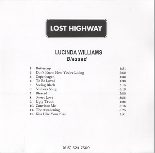 Lucinda Williams Blessed CD-R acetate US LWICRBL533594