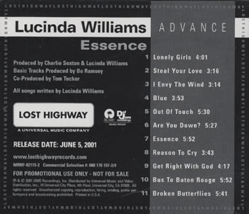 Lucinda Williams Essence CD album (CDLP) US LWICDES189281