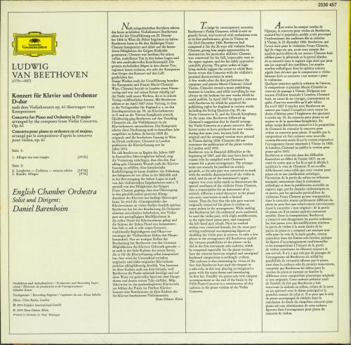 Ludwig Van Beethoven Beethoven: Piano Concerto In D Major - Arranged From The Violin Concerto Op. 61 vinyl LP album (LP record) German LVBLPBE773091