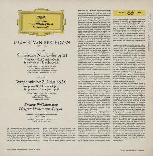 Ludwig Van Beethoven Beethoven: Symphonies 1 & 2 vinyl LP album (LP record) UK LVBLPBE750602