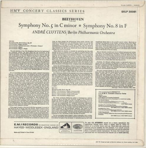 Ludwig Van Beethoven Beethoven: Symphony No. 5 In C Minor, Symphony No. 8 In F vinyl LP album (LP record) UK LVBLPBE699526