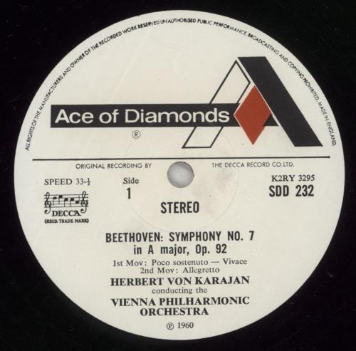 Ludwig Van Beethoven Beethoven: Symphony No. 7 In A vinyl LP album (LP record) UK LVBLPBE880189