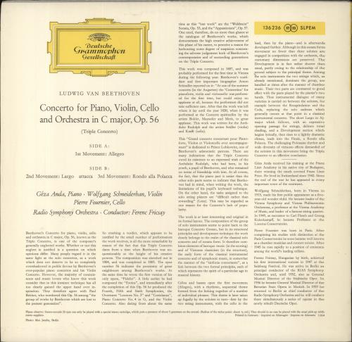 Ludwig Van Beethoven Beethoven: Tripelkonzert = Triple Concerto vinyl LP album (LP record) German LVBLPBE859501