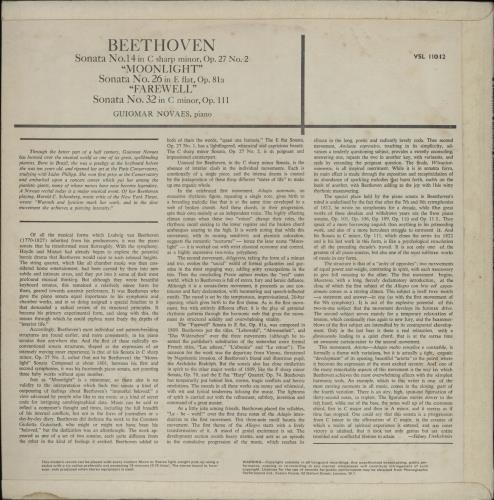 Ludwig Van Beethoven Sonata No. 14 'Moonlight', No. 25 'Farewell' & No. 32 vinyl LP album (LP record) UK LVBLPSO762621