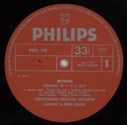 Ludwig Van Beethoven Symphonies No. 1 & 8 vinyl LP album (LP record) Dutch LVBLPSY874841