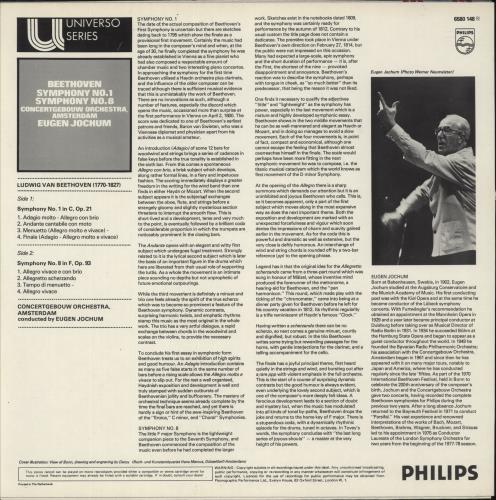 Ludwig Van Beethoven Symphonies No. 1 & 8 vinyl LP album (LP record) Dutch LVBLPSY874841