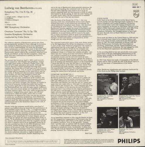 Ludwig Van Beethoven Symphony No. 2 / Overture 'Leonore' No. 3 vinyl LP album (LP record) Dutch LVBLPSY874734