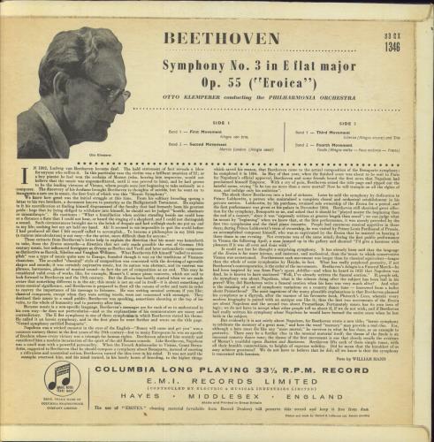 Ludwig Van Beethoven Symphony No. 3 in E Flat Major, Op.55 ("Eroica") vinyl LP album (LP record) UK LVBLPSY851139