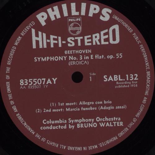 Ludwig Van Beethoven Symphony No. 3 In E Flat, "Eroica" vinyl LP album (LP record) UK LVBLPSY708919