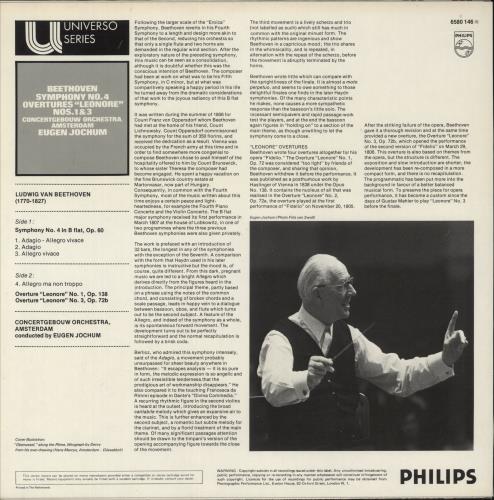 Ludwig Van Beethoven Symphony No. 4 / Overture "Leonore" Nos. 1 & 3 vinyl LP album (LP record) Dutch LVBLPSY874833