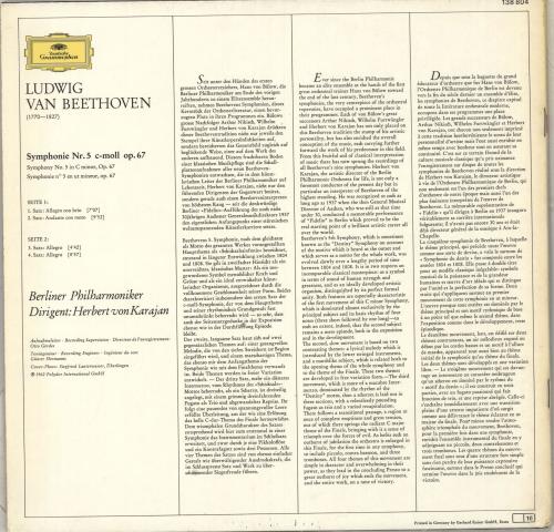 Ludwig Van Beethoven Symphony No. 5 in C minor, Op. 67 vinyl LP album (LP record) German LVBLPSY711600