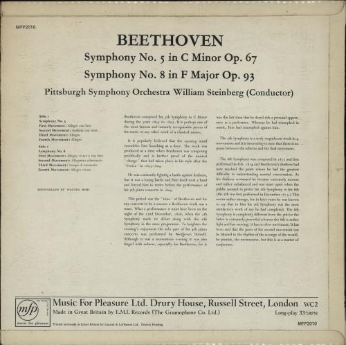 Ludwig Van Beethoven Symphony No. 5 in C Minor, Op.67 / Symphony No. 8 in F Major, Op.93 vinyl LP album (LP record) UK LVBLPSY762007