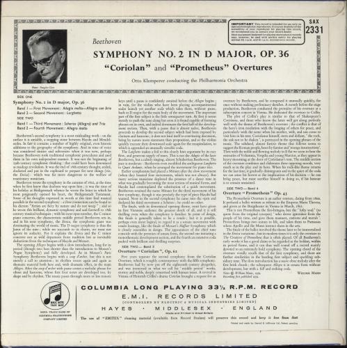Ludwig Van Beethoven The Beethoven Symphonies: Symphony No. 2, Coriolan And Prometheus Overtures- 1st vinyl LP album (LP record) UK LVBLPTH848413