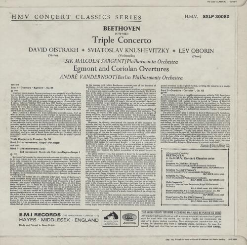 Ludwig Van Beethoven Triple Concerto / Egmont And Coriolan Overtures vinyl LP album (LP record) UK LVBLPTR760079