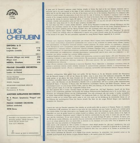 Luigi Cherubini Sinfonia in D / Medea vinyl LP album (LP record) Czech L0ILPSI752057