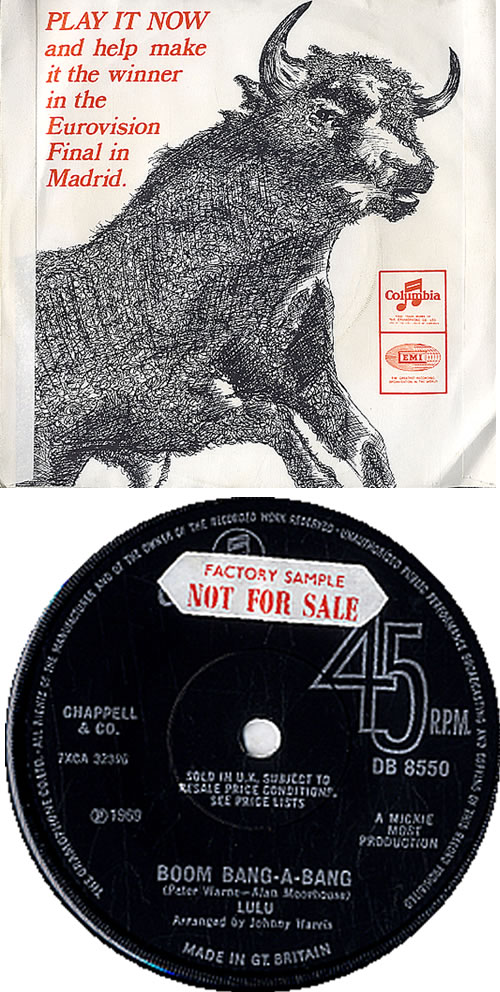 Lulu Boom Bang-A-Bang - p/s - Factory Sample 7" vinyl single (7 inch record / 45) UK LUL07BO588592