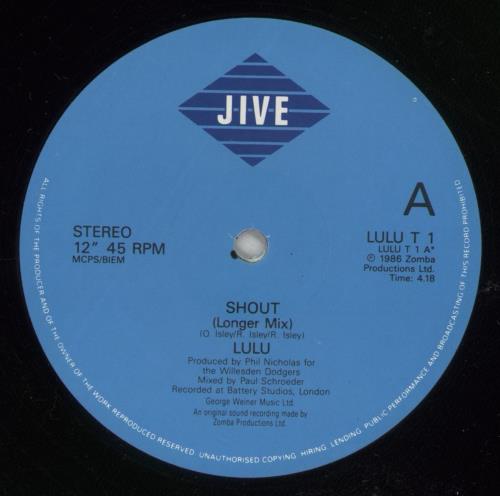 Lulu Shout - '86 Re-Recording 12" vinyl single (12 inch record / Maxi-single) UK LUL12SH393122