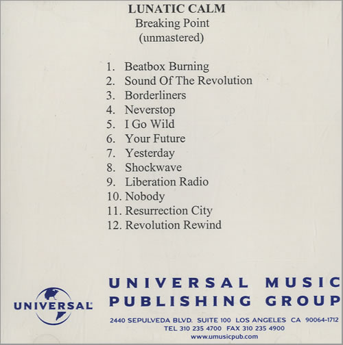 Lunatic Calm Breaking Point - Unmastered CD-R acetate US LF9CRBR496778