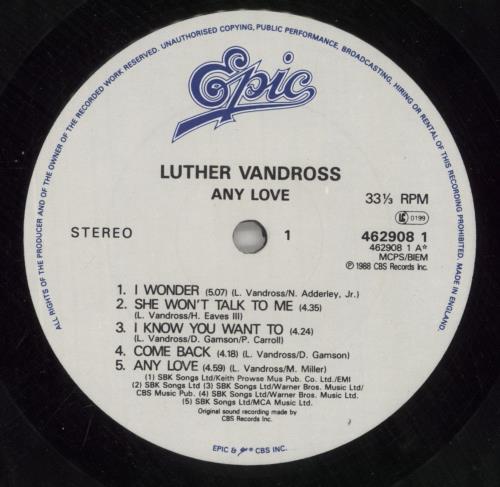 Luther Vandross Any Love vinyl LP album (LP record) UK LUTLPAN278355