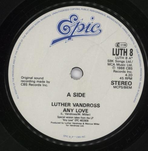 Luther Vandross Any Love 7" vinyl single (7 inch record / 45) UK LUT07AN691618