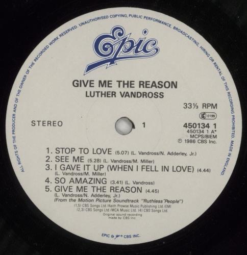 Luther Vandross Give Me The Reason - shrink vinyl LP album (LP record) UK LUTLPGI874829