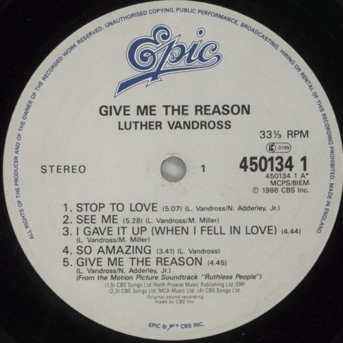 Luther Vandross Give Me The Reason vinyl LP album (LP record) UK LUTLPGI240857