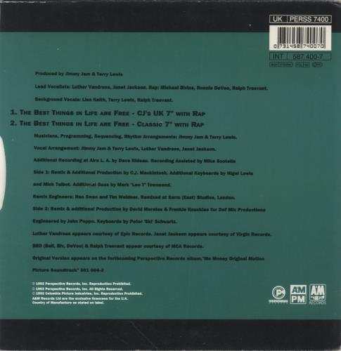 Luther Vandross The Best Things In Life Are Free 7" vinyl single (7 inch record / 45) UK LUT07TH243213