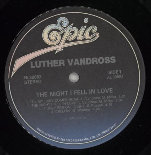 Luther Vandross The Night I Fell In Love vinyl LP album (LP record) Canadian LUTLPTH879951