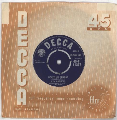 Lyn Cornell Never On Sunday 7" vinyl single (7 inch record / 45) UK LZ507NE562786