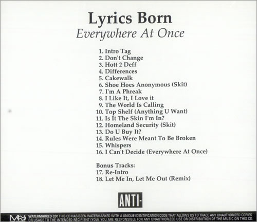 Lyrics Born Everywhere At Once CD-R acetate US LYBCREV504844